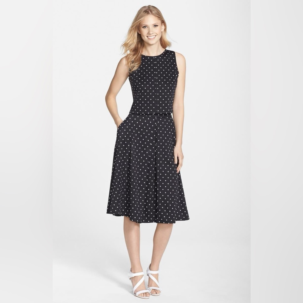 Gabby Skye Polka Dot Knit Two-piece Dress Black White